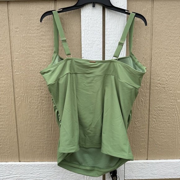 Nicole Miller Green Tankini Top Swimsuit Plus Size 2X Ruched Paisley - Picture 3 of 10